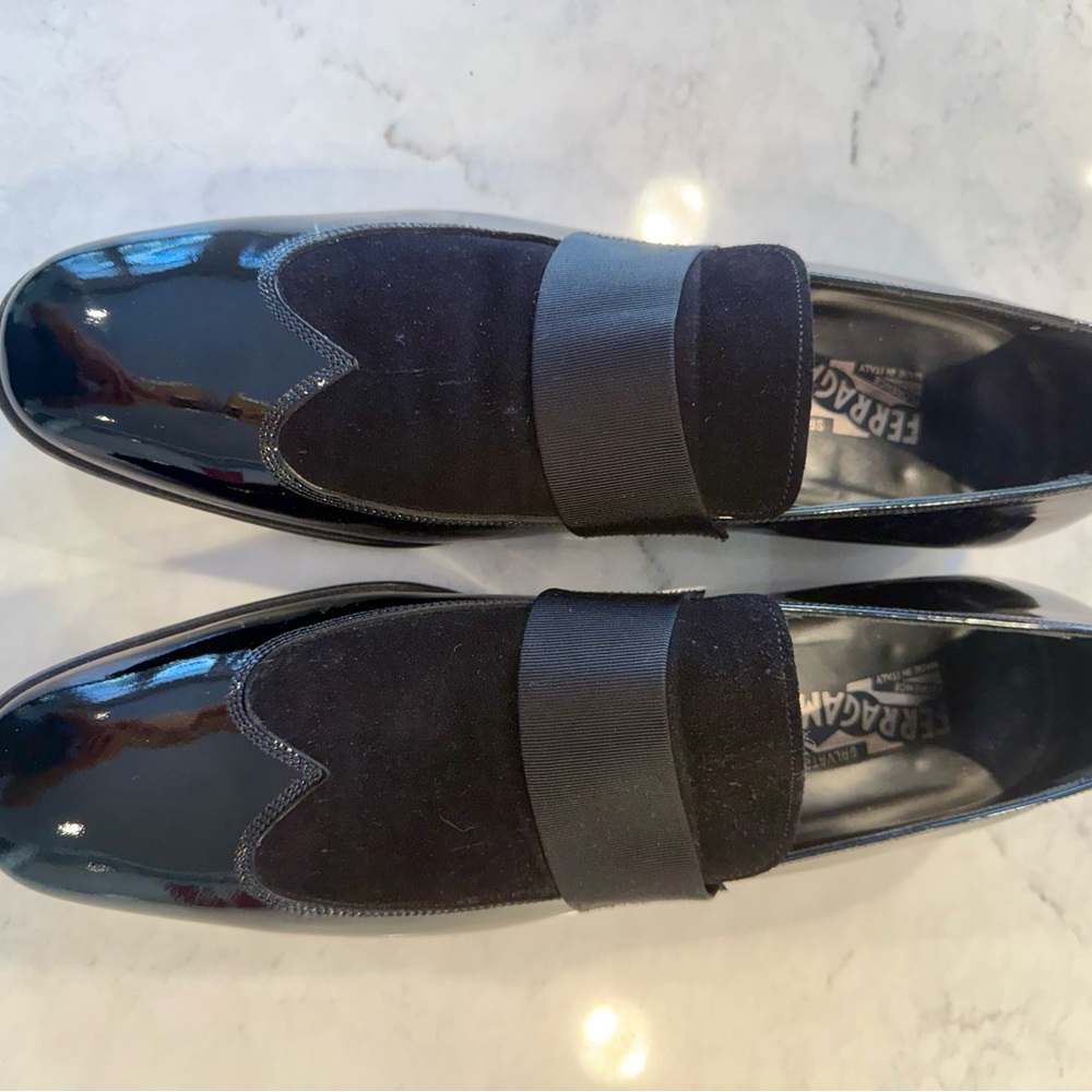 Salvatore Ferragamo Black Patent Leather Loafers